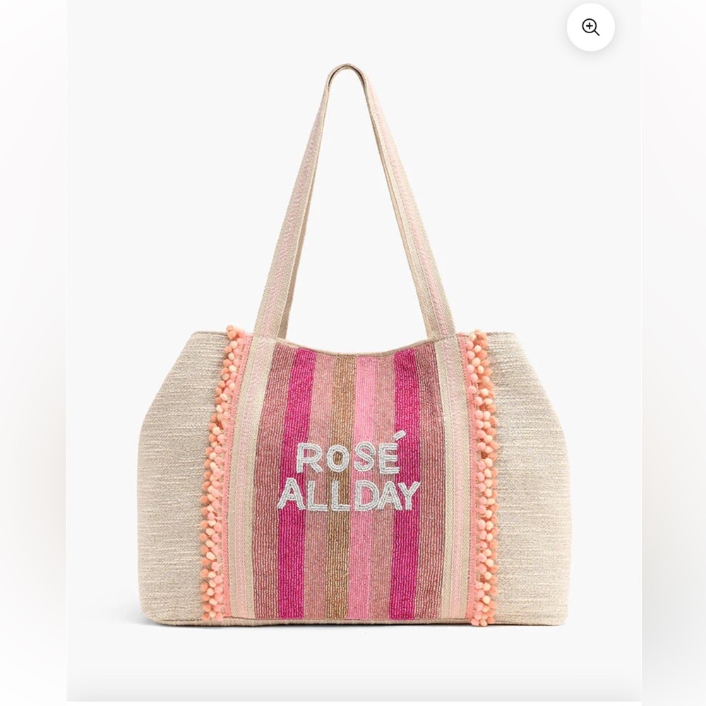 ⭐️NWT⭐️Rose All Day Hand Beaded Striped Tote Bag -Perfect Summer Vacation Bag